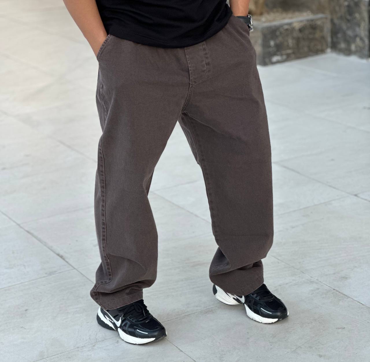 IMG_1234 شلوار بگ کتان قهوه ای - Image 1